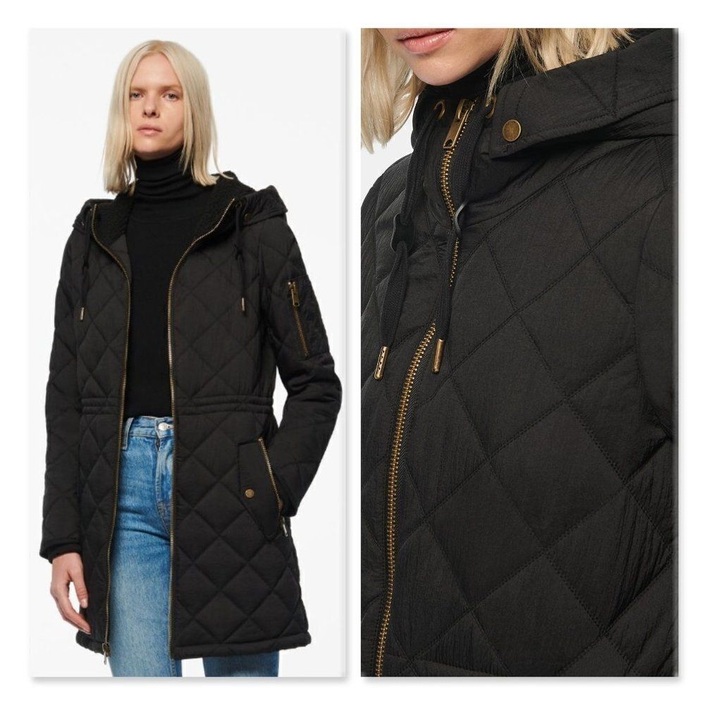 Andrew Marc Cascade Crinkle Quilt Shearling Parka